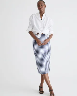 No. 3 Pencil skirt in gingham bi-stretch cotton