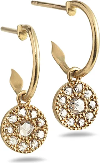 20K Opera Diamond-Drop Hoop Earrings