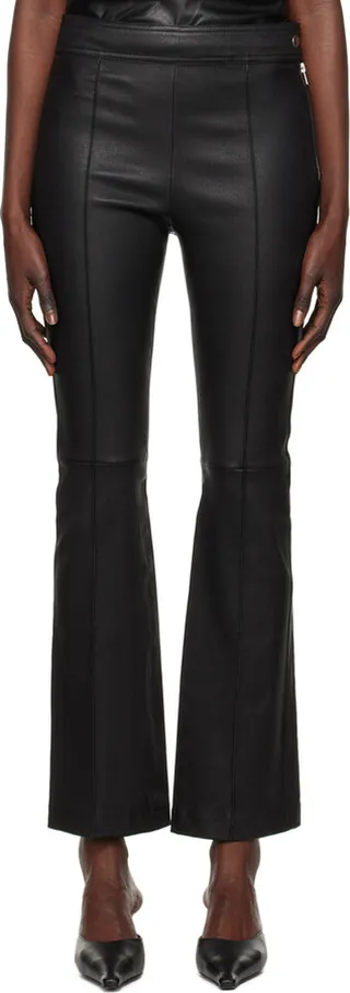 Helmut Lang Black Cropped Flare Leather Pants