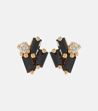 Fireworks 18kt gold earrings with black sapphires and diamonds