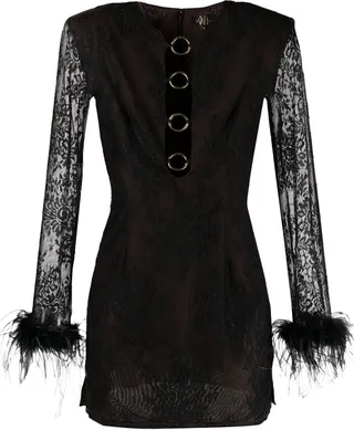 Feather-Embellished Lace Minidress