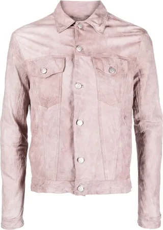 Distressed-Effect Leather Jacket