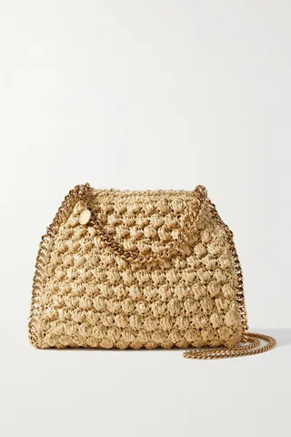 Stella McCartney - Falabella Mini Chain-embellished Raffia Shoulder Bag - Neutrals