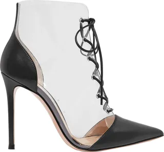 Lace-up leather-paneled PVC ankle boots