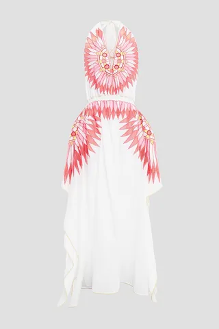 Embroidered gathered cotton halterneck maxi dress