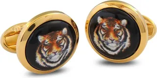 Halcyon Days Gold And Enamel Tiger Cufflinks