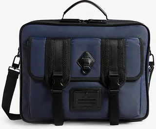 Mens Navy Travyl Flap-front Recycled-polyester Document bag