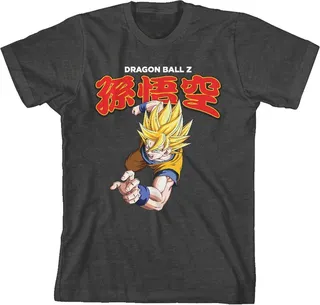 Dragon Ball Z Son Goku Collegiate Kanji Crew Neck Short Sleeve Charcoal Boy’s T-shirt-Medium