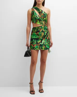 Gala One-Shoulder Cutout Ruched Mini Dress