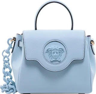 Leather handbag with embossed logo
