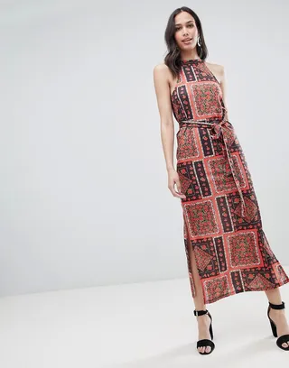 ASOS DESIGN scarf print maxi sundress with belt