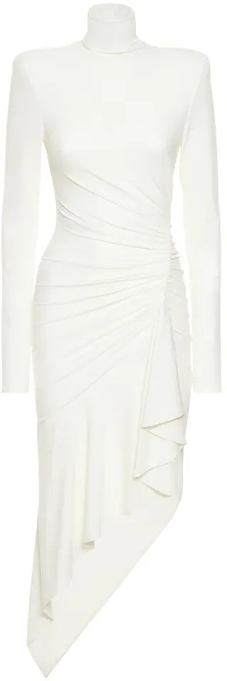 Turtleneck draped jersey midi dress
