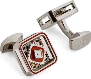 Tateossian Silver And Enamel Square Gear Cufflinks