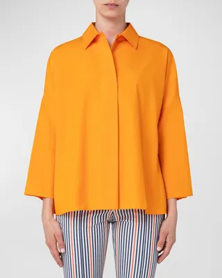 Drop-Shoulder Cotton Poplin Collared Blouse