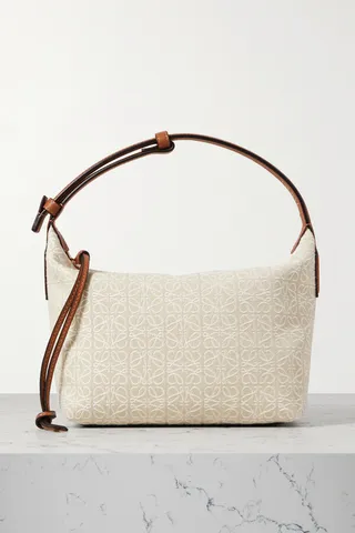 Loewe - Cubi Anagram Small Leather-trimmed Logo-jacquard Tote - Neutrals