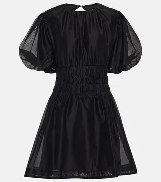 Puff-sleeve cotton and silk minidress