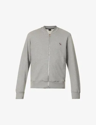 ens Grey elange Zebra-embroidered Long-sleeve Organic-cotton Bomber Jacket