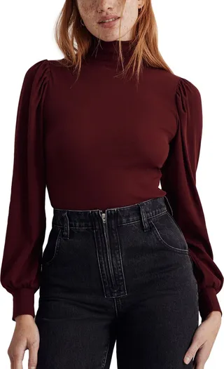 Rib Puff Sleeve Mock Neck Bodysuit