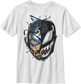 Boy's Marvel Captain America Venom Mask Symbol T-Shirt - White - Medium