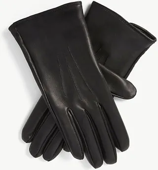 Mens Black (grey) Berkeley Silk-lined Leather Gloves