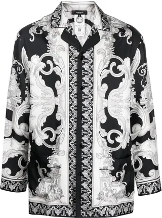 Silver Baroque-print silk pyjama shirt