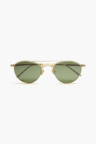 Aviator-style gold-tone and titanium sunglasses