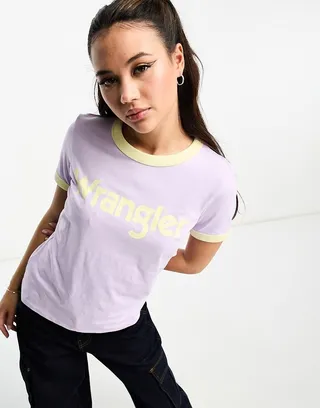 Wrangler ringer tee with logo in pastel violet