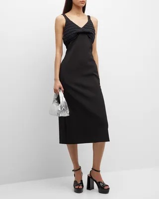 Combo Chunky-Knit Midi Dress