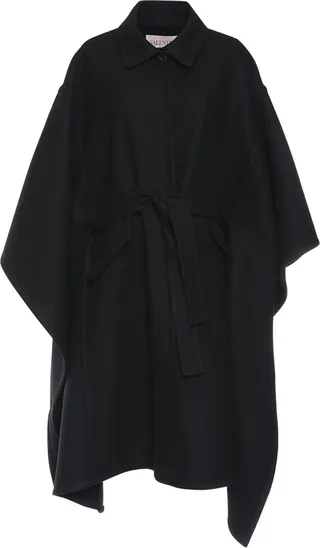 Diagonal double wool blend cape coat