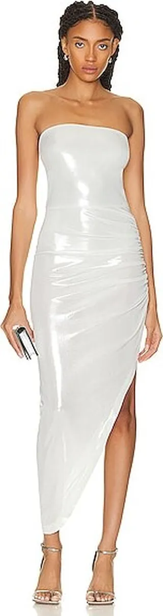 Norma Kamali Strapless Side Drape Gown in White