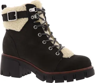 Coen Womens Faux Suede Lugged Sole Combat & Lace-up Boots