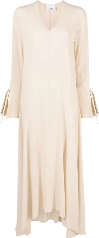 V-neck fluted long dress