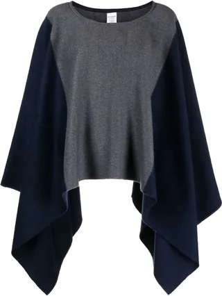 Colour-Block Wool Poncho
