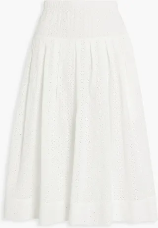 June pleated broderie anglaise cotton midi skirt