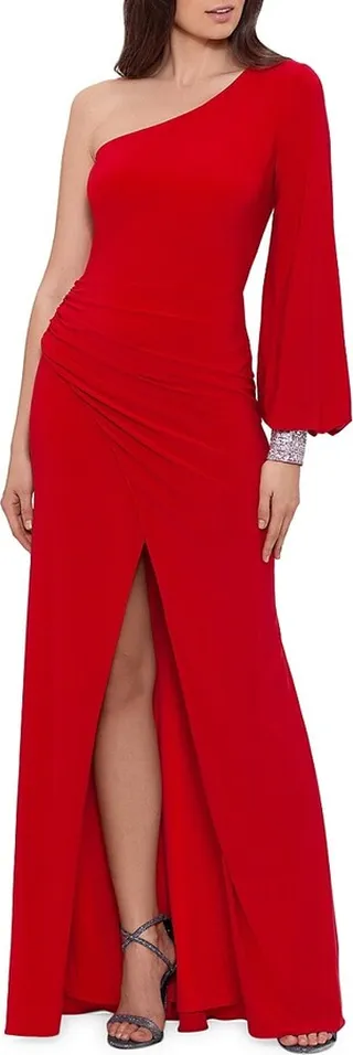 One Shoulder High Slit Gown