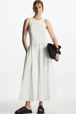 Contrast-Panel Midi Dress