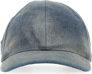 Prada Triangle Logo Plaque Denim Baseball Cap