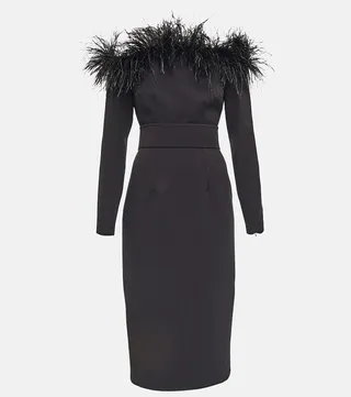 Feather-trimmed midi dress