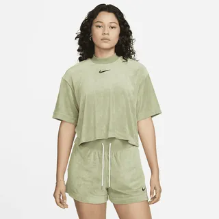 Women's Nike Sportswear Mock-Neck Short-Sleeve Terry Top in Green