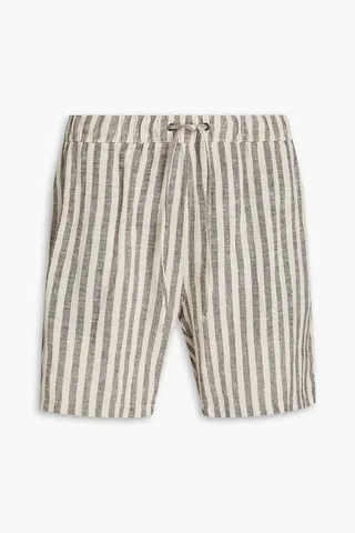 Mid-length striped linen-blend swim shorts
