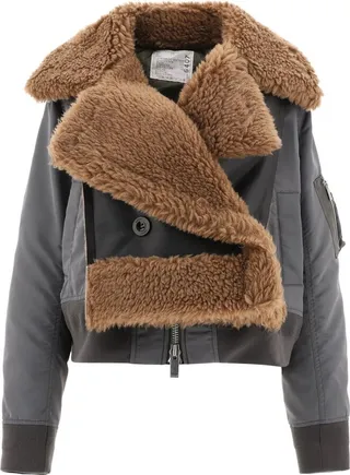 Sacai Faux Shearling Panelled Cropped Jacket