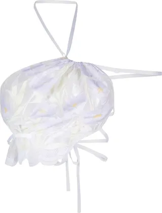 White Floral Embroidered Halterneck Top