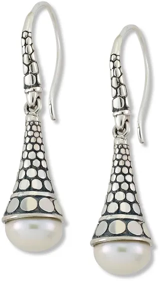 Sterling Silver 9-10mm Natural Pearl Cone Drop Earrings