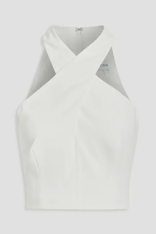 Rina cropped crossover stretch-crepe top