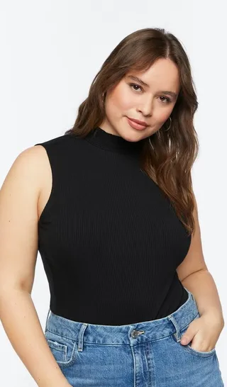 Plus Size Ribbed Mock Neck Bodysuit