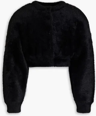 Cropped faux fur cardigan