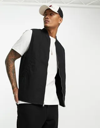 ASOS DESIGN washed vest with bomber jacket neck in black