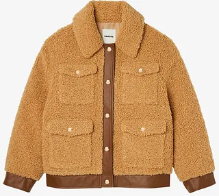 Womens Naturels Oversized Patch-pocket Faux-fur and Leather Coat