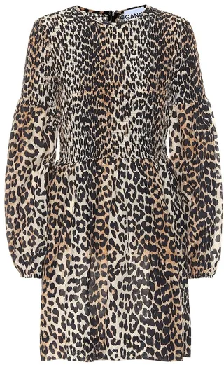 Leopard-print cotton and silk minidress