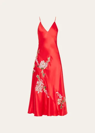 Kairaku Floral-Embroidered Silk Gown